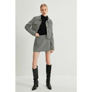 Fusta-pantalon cu imprimeu houndstooth - din tuid imagine