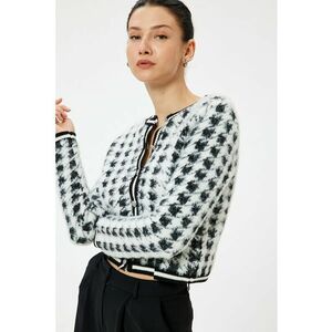 Cardigan cu model houndstooth si nasturi tip bijuterie imagine