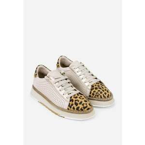 Pantofi bej din piele cu model leopard imagine