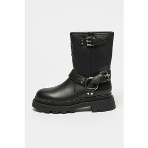 Cizme mid-calf biker de piele si piele ecologica Kimmel imagine