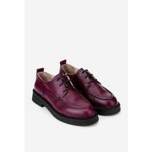 Pantofi dama burgundy din piele texturata cu siret imagine