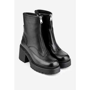 Botine negre din piele cu fermoar decorativ imagine