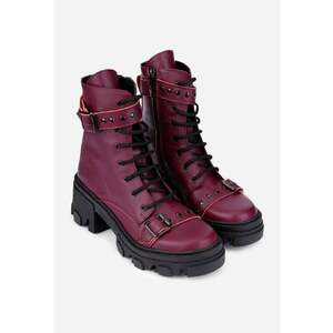 Ghete dama din piele naturala burgundy accesorizate imagine