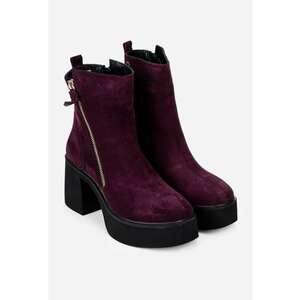 Botine burgundy din piele intoarsa cu fermoar decorativ imagine