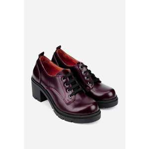 Pantofi din piele burgundy cu toc gros imagine