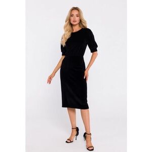 Rochie din velur cu maneci scurte - Negru - imagine