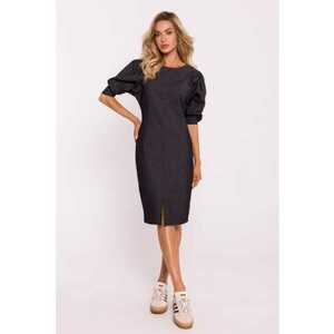 Rochie cu cusaturi si maneci bufante - Gri grafit - imagine