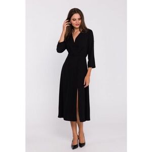 Rochie cu decolteu tip furou si slit jos - Negru - imagine