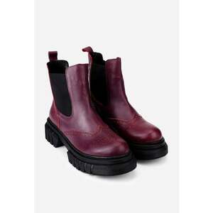 Ghete dama burgundy din piele naturala cu aspect perforat imagine