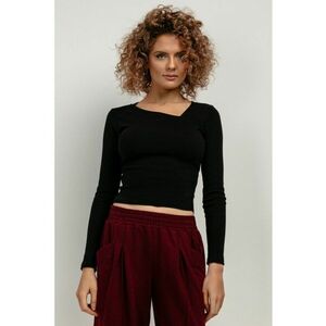 Bluza crop cu decolteu asimetric - negru imagine