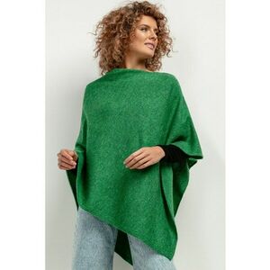 Poncho cu amestesc de lana - verde - imagine