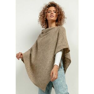 Poncho cu amestec de lana - bej inchis - imagine