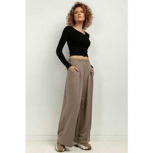 Pantaloni sport cu croiala ampla si talie elastica T413 - cappuccino imagine