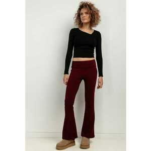 Pantaloni evazati cu talie elastica T414 - rosu bordeaux imagine