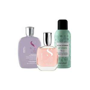 Set pentru netezire Milano Semi Di Lino Sampon - 250 ml + Sampon uscat Style Stories 200 ml + Apa parfumata pentru par si corp Sublime Water 50 ml imagine