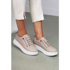 Pantofi dama taupe din piele cu siret elastic imagine