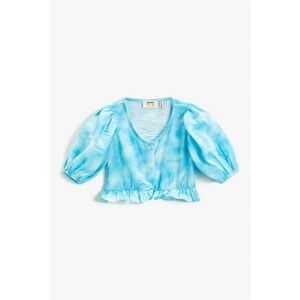 Bluza crop cu imprimeu tie-dye si aspect bufant imagine