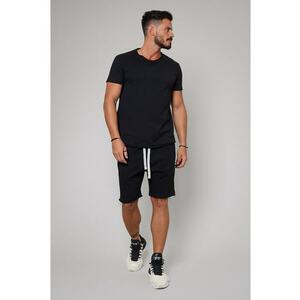 Set Tricou Barbati Asymetric si Pantalon scurt Black Negru imagine