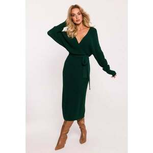 Rochie tricotata cu decolteu tip furou si curea - Verde - imagine