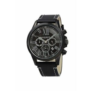 Ceas Dual Time cu o curea de piele AK897 - AK908 - negru imagine