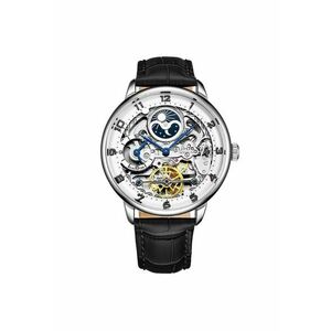 Ceas Dual Time cu cadran skeleton - automatic - 40 mm - cu curea din piele in relief cu aligator - original STUHRLING - elegant - argintiu imagine