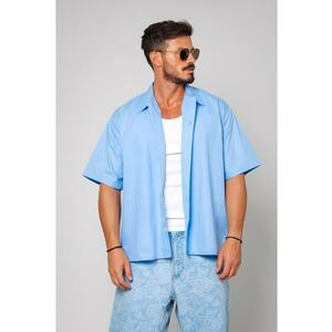 Camasa bumbac Oversized Bleu Bleu imagine