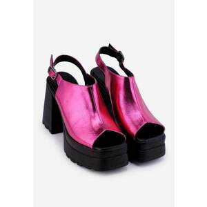 Sandale dama fuchsia din piele cu platforma imagine