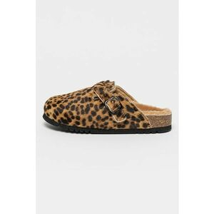 Papuci de casa din piele cu par scurt cu model animal print imagine