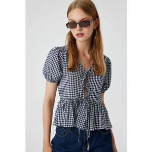 Bluza crop cu model gingham imagine