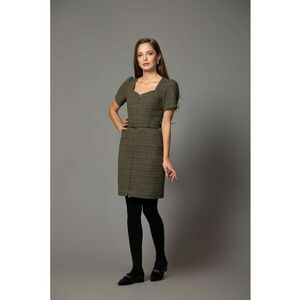 Rochie din tweed de bumbac cu decolteu sweetheart - Verde - 34EU - XS imagine