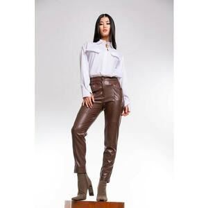 Pantaloni crop de piele ecologica Luciana imagine