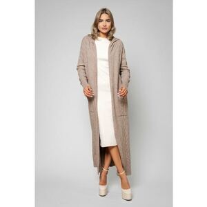 Cardigan tricotat lung cu gluga Taupe 13813 imagine