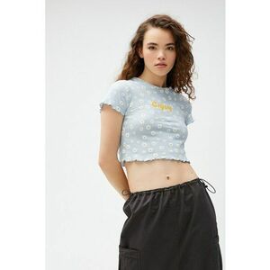 Tricou crop de bumbac cu model floral imagine