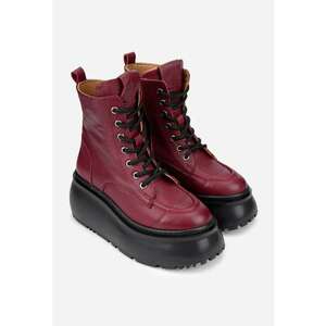 Ghete dama cu platforma din piele naturala burgundy imagine