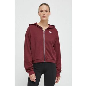 Reebok bluza femei, culoarea bordo, cu glugă, neted imagine