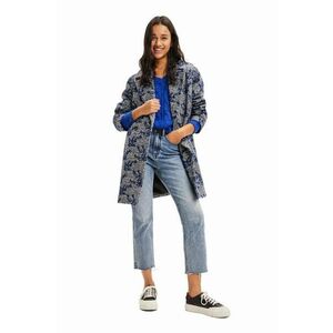 Desigual palton 23WWEWA9 WOMAN WOVEN OVERCOAT femei, culoarea albastru marin, de tranzitie, cu doua randuri de nasturi imagine