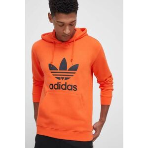 adidas Originals hanorac de bumbac barbati, culoarea portocaliu, cu glugă, cu imprimeu imagine