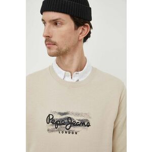 Pepe Jeans hanorac de bumbac Robinson barbati, culoarea bej, cu imprimeu imagine