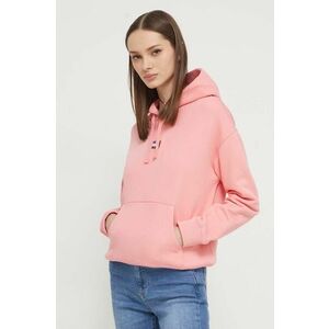 Tommy Jeans hanorac de bumbac femei, culoarea roz, cu glugă, imprimeu DW0DW17326 imagine