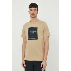 Michael Kors tricou din bumbac barbati, culoarea bej, cu imprimeu imagine