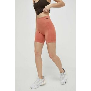 Hummel pantaloni scurți de antrenament Tif culoarea portocaliu, neted, high waist imagine