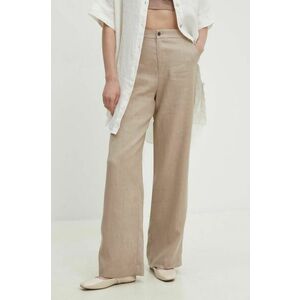 Answear Lab pantaloni din in culoarea bej, drept, high waist imagine