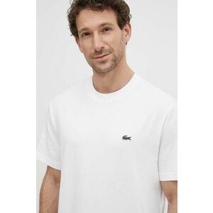 Lacoste tricou din bumbac barbati, culoarea alb, neted imagine