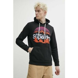 Superdry bluza barbati, culoarea negru, cu glugă, cu imprimeu imagine