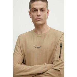 G-Star Raw longsleeve din bumbac culoarea bej, neted, D24706-D617 imagine