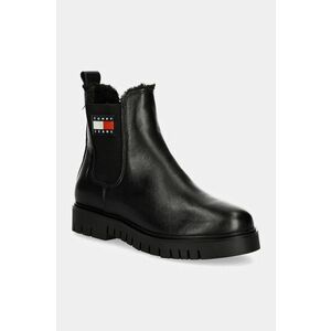 Tommy Jeans ghete chelsea de piele TJW CHELSEA BOOT WL femei, culoarea negru, cu toc plat, izolat, EN0EN02626 imagine