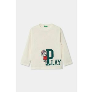 United Colors of Benetton longsleeve din bumbac pentru copii culoarea bej, cu imprimeu, 3I1XG10F3 imagine