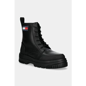 Tommy Jeans bocanci de piele TJM LACE UP LEATHER BOOT barbati, culoarea negru, EM0EM01511 imagine