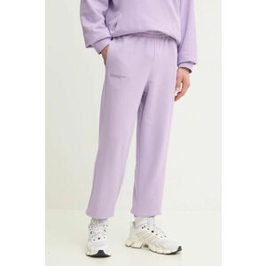 Pangaia pantaloni de trening din bumbac culoarea violet, neted imagine