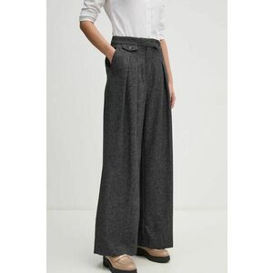 Barbour pantaloni din lana culoarea gri, lat, high waist, LTR0370 imagine